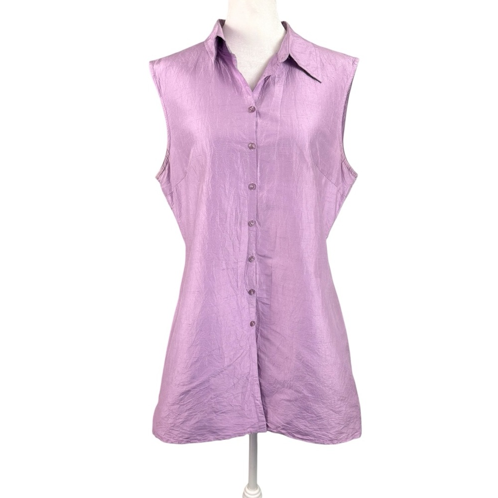 Hugo Buscati Collection 14 100% Silk Sleeveless Button Up Tunic Purple Blouse